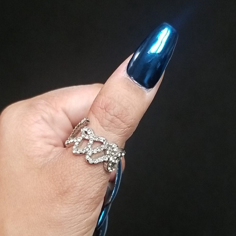 O- Cursive "love" ring w/ faux diamond rhinestones - Picture 2 of 7